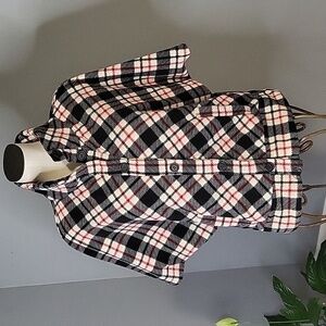 Liz Claiborne Active Plaid Fleece Button-Up Dolman Sleeve Poncho Cape Size XL